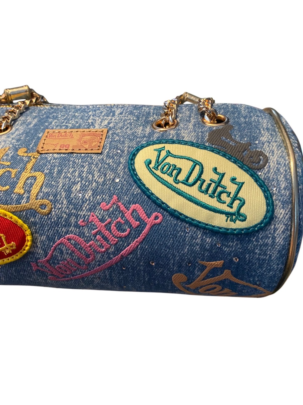 Von Dutch Denim Barrel Bag in Light Denim - Picture 3 of 9
